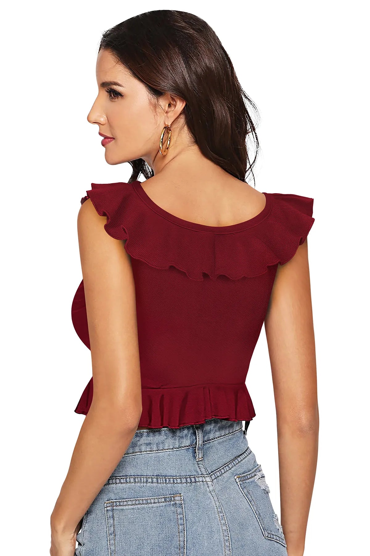 Ruffled-V  Crop Top