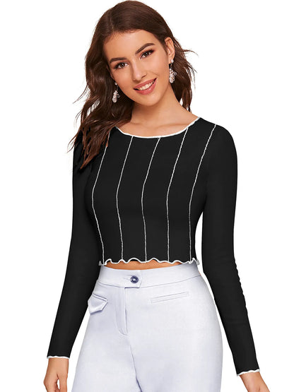 Scallop-Trim Contrast Stitch Top