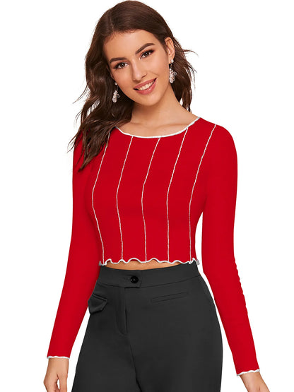 Scallop-Trim Contrast Stitch Top