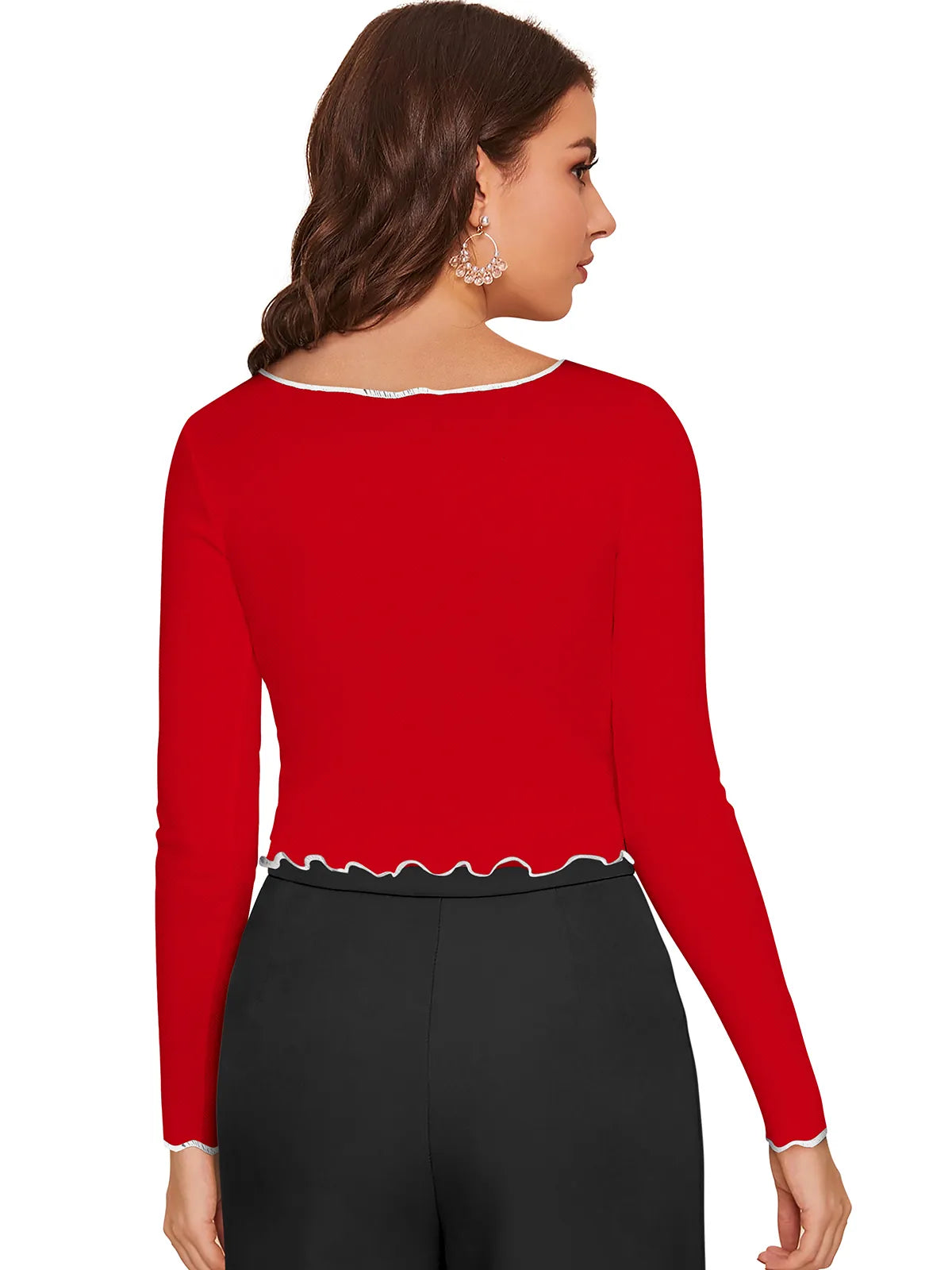 Scallop-Trim Contrast Stitch Top