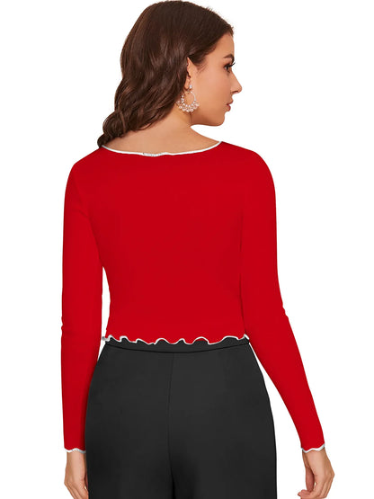 Scallop-Trim Contrast Stitch Top