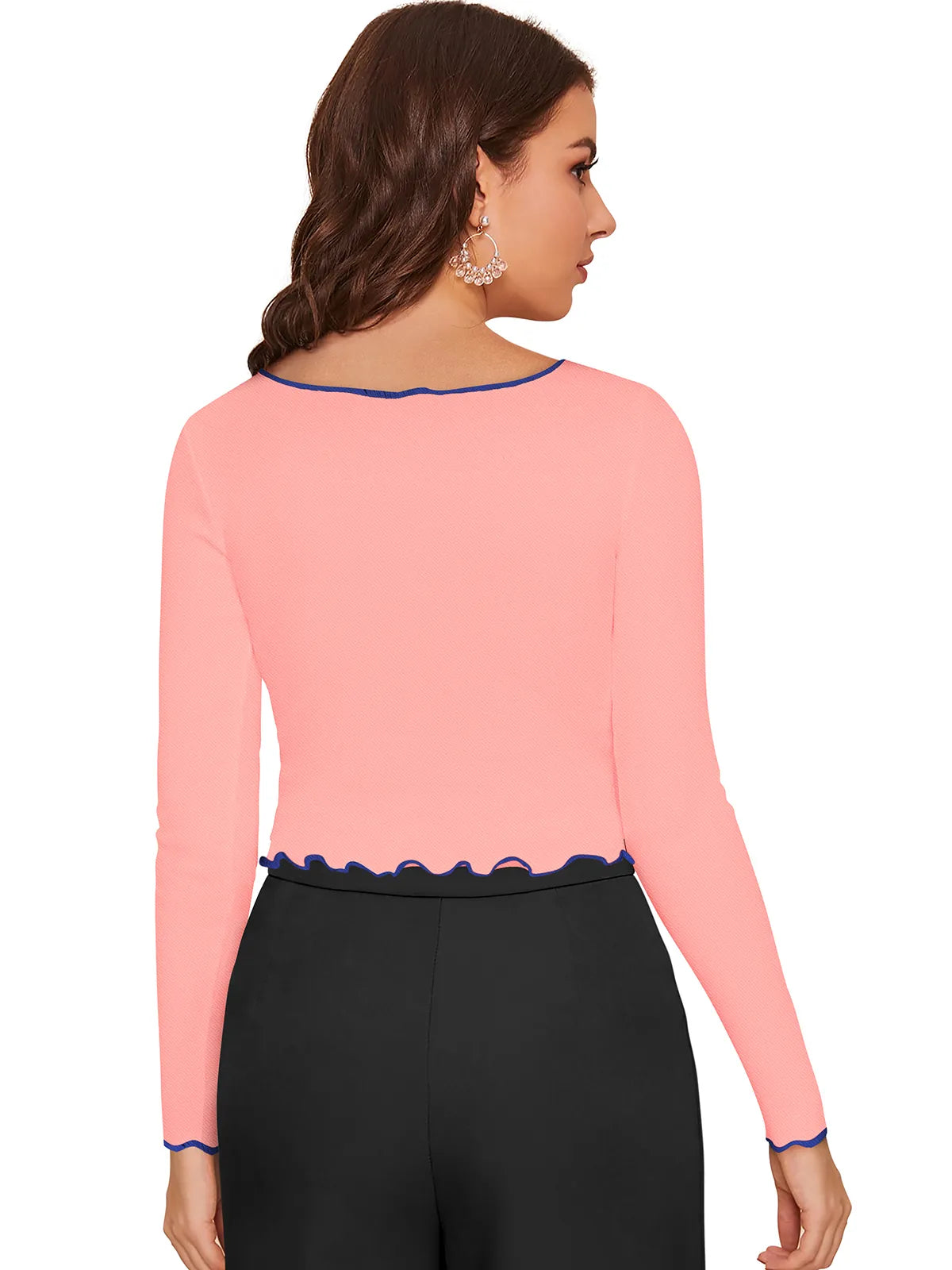 Scallop-Trim Contrast Stitch Top
