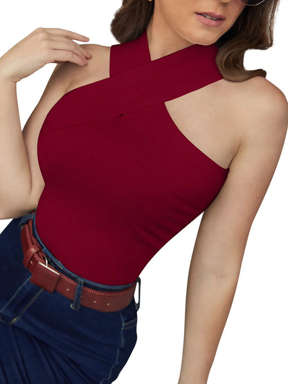 Sleeveless HalterNeck Maroon Top
