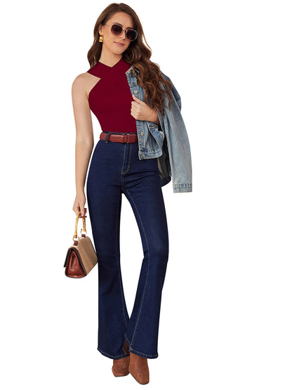 Sleeveless HalterNeck Maroon Top