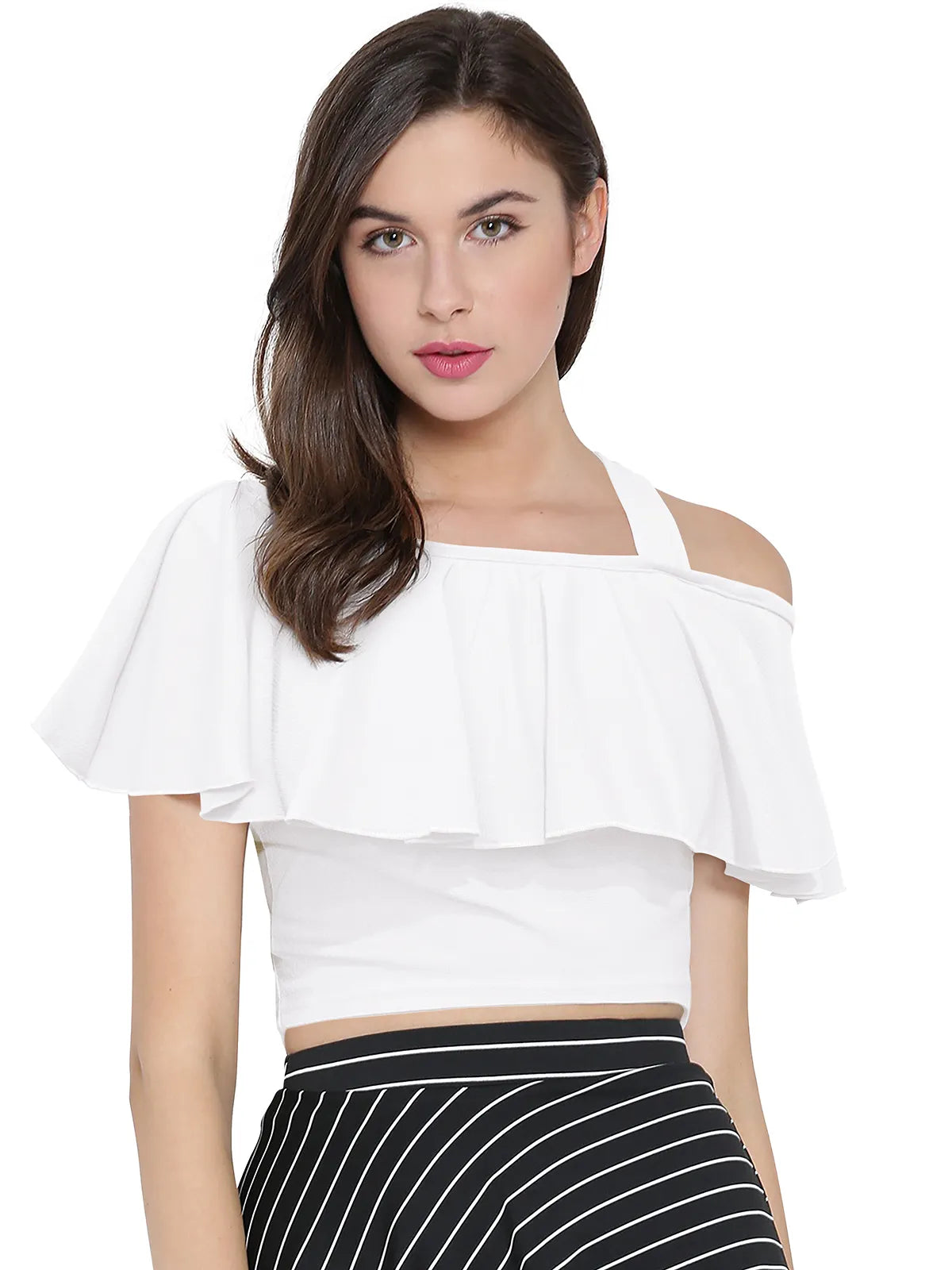 Ruffled Off-Shoulder Crop