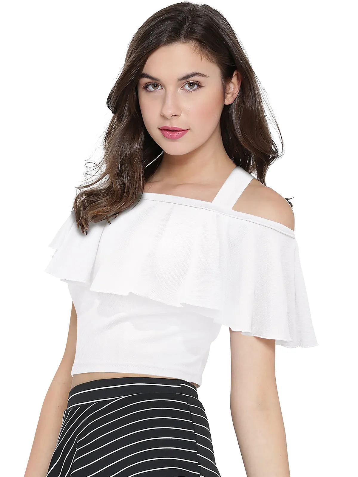 Ruffled Off-Shoulder Crop