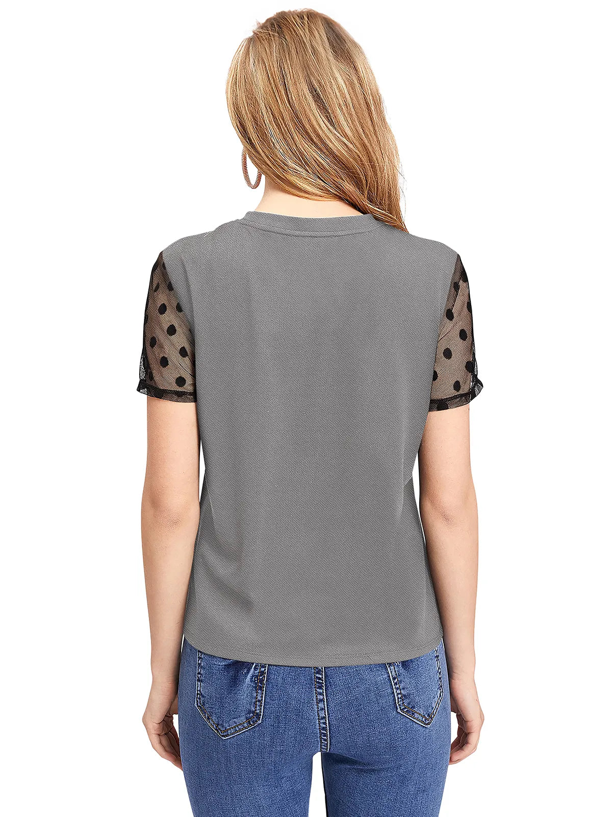 Top with Sheer Polka Dot Sleeves