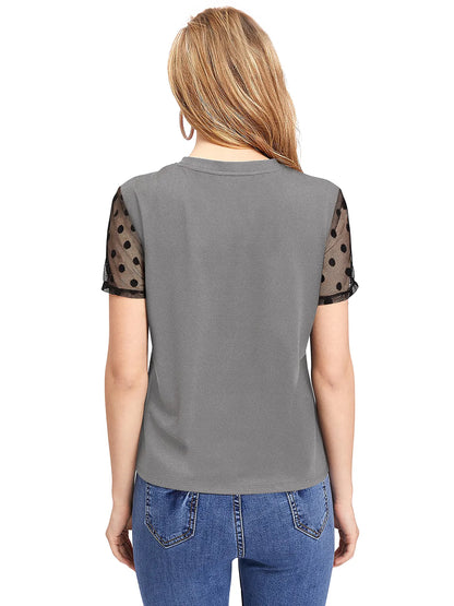 Top with Sheer Polka Dot Sleeves