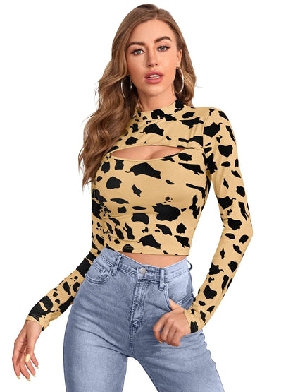 Leopard Print Cutout Top