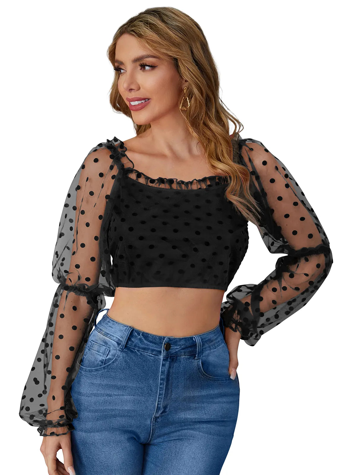 Embroidered Mesh Crop Top