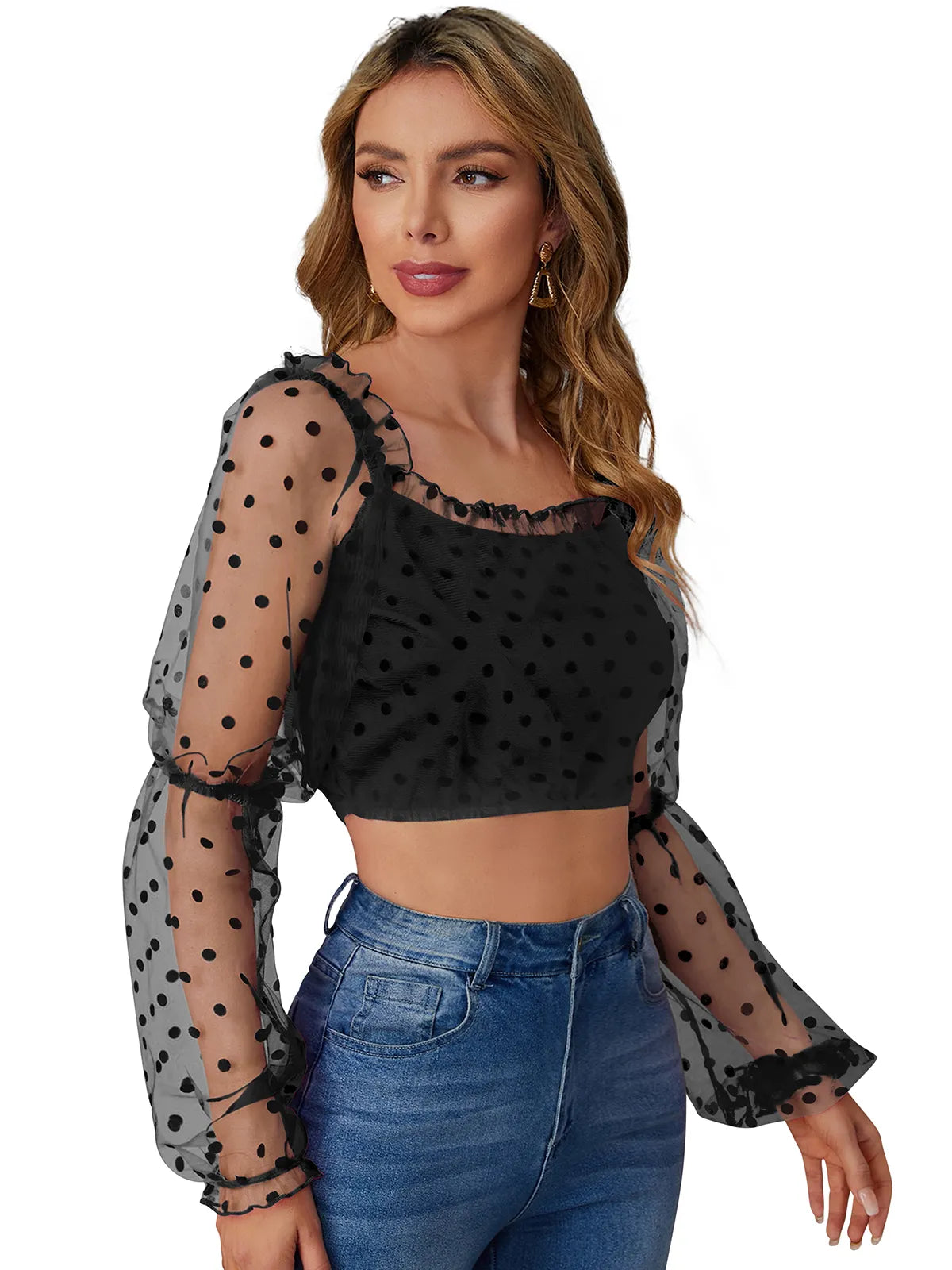 Embroidered Mesh Crop Top