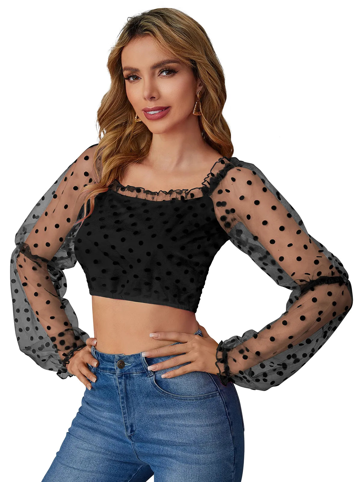 Embroidered Mesh Crop Top