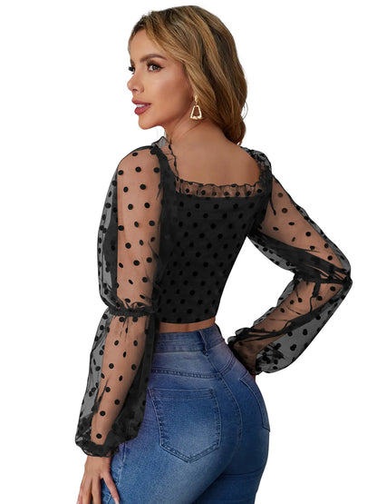 Embroidered Mesh Crop Top