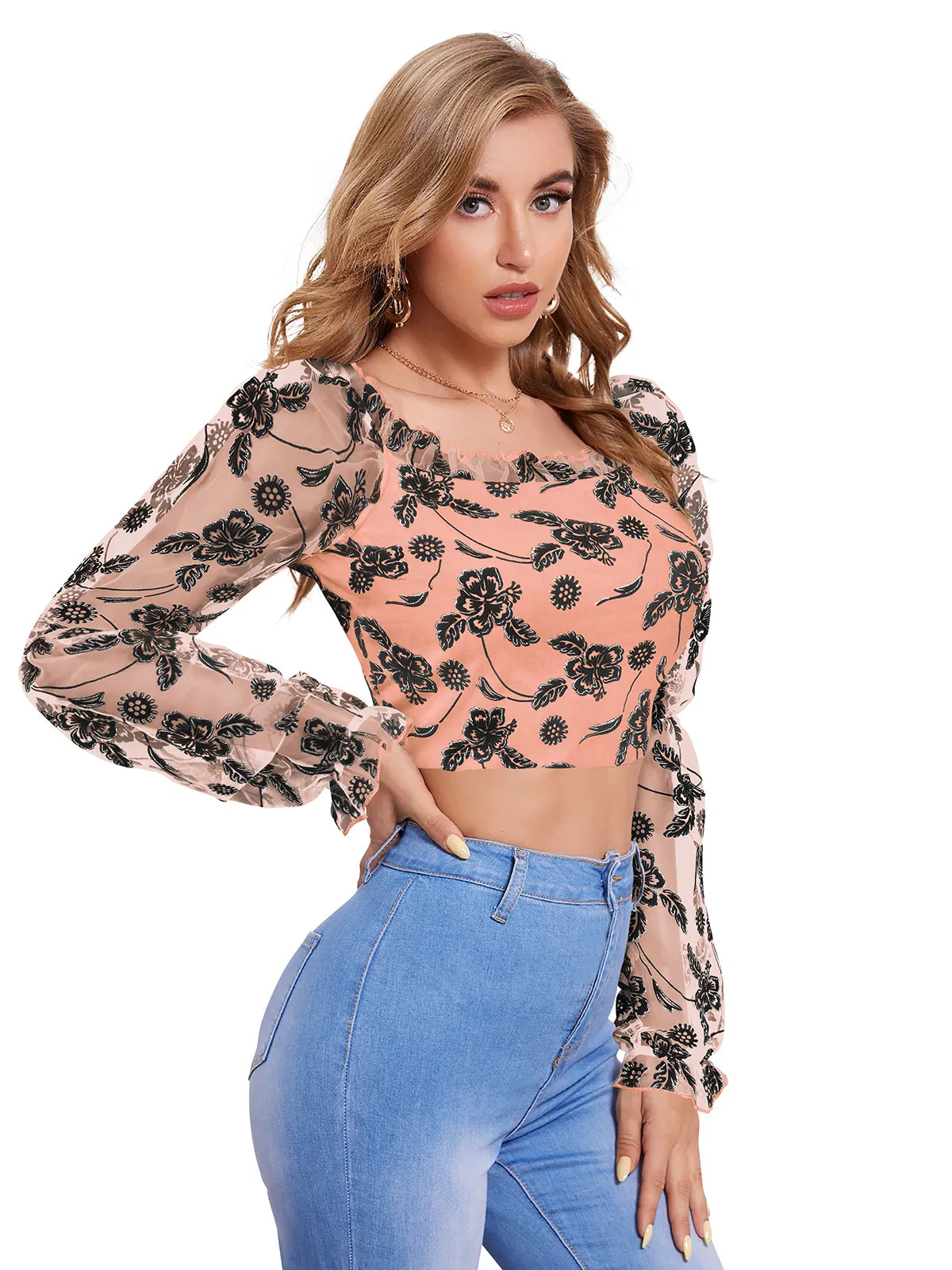 Embroidered Mesh Crop Top