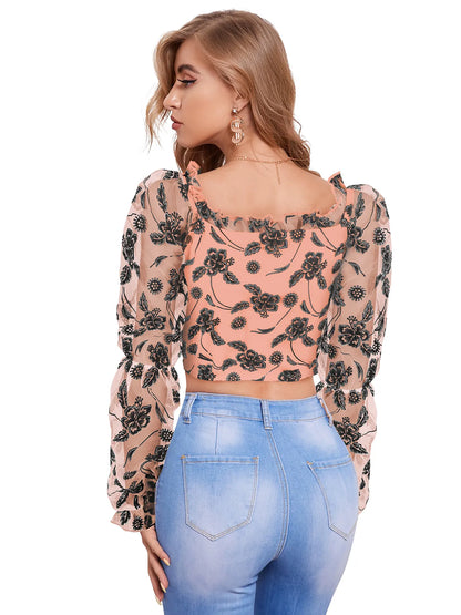 Embroidered Mesh Crop Top