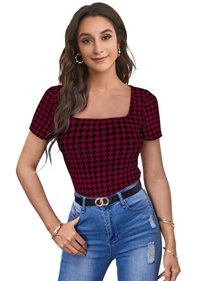 Houndstooth Square-Neck Top