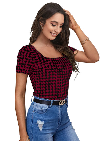 Houndstooth Square-Neck Top