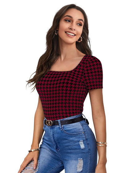 Houndstooth Square-Neck Top
