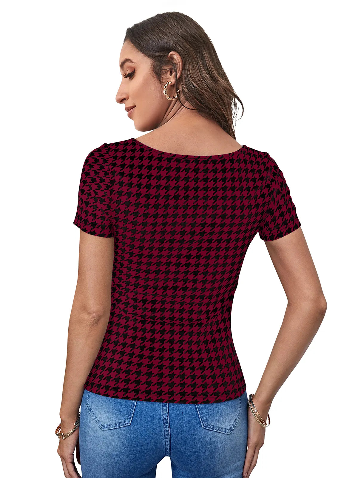 Houndstooth Square-Neck Top