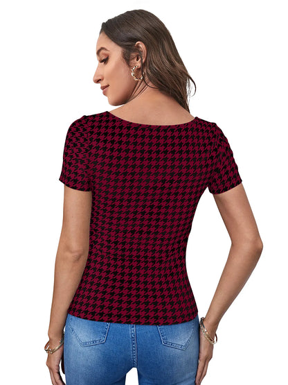Houndstooth Square-Neck Top