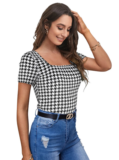 Houndstooth Square-Neck Top