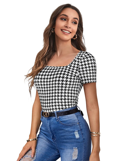Houndstooth Square-Neck Top