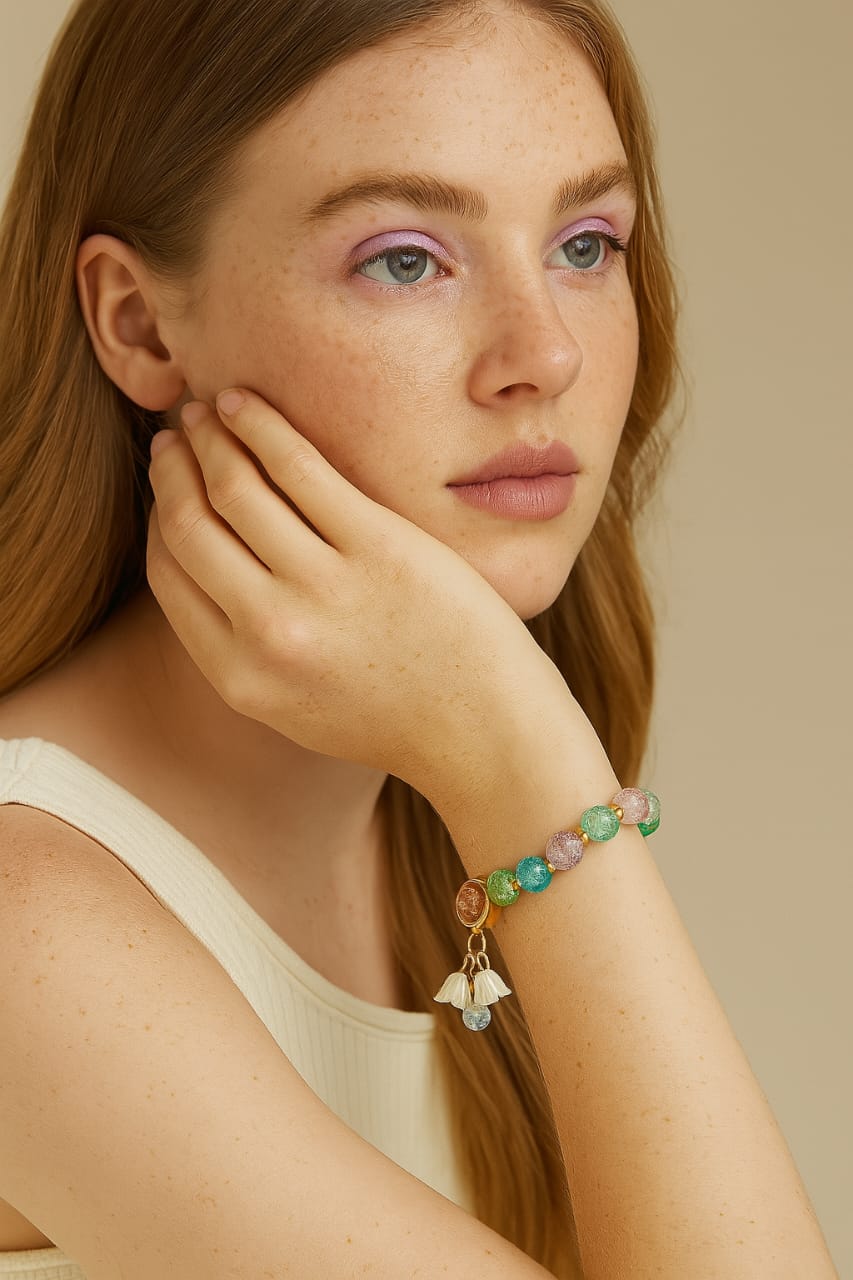 Crackle Bead Charm Bracelet