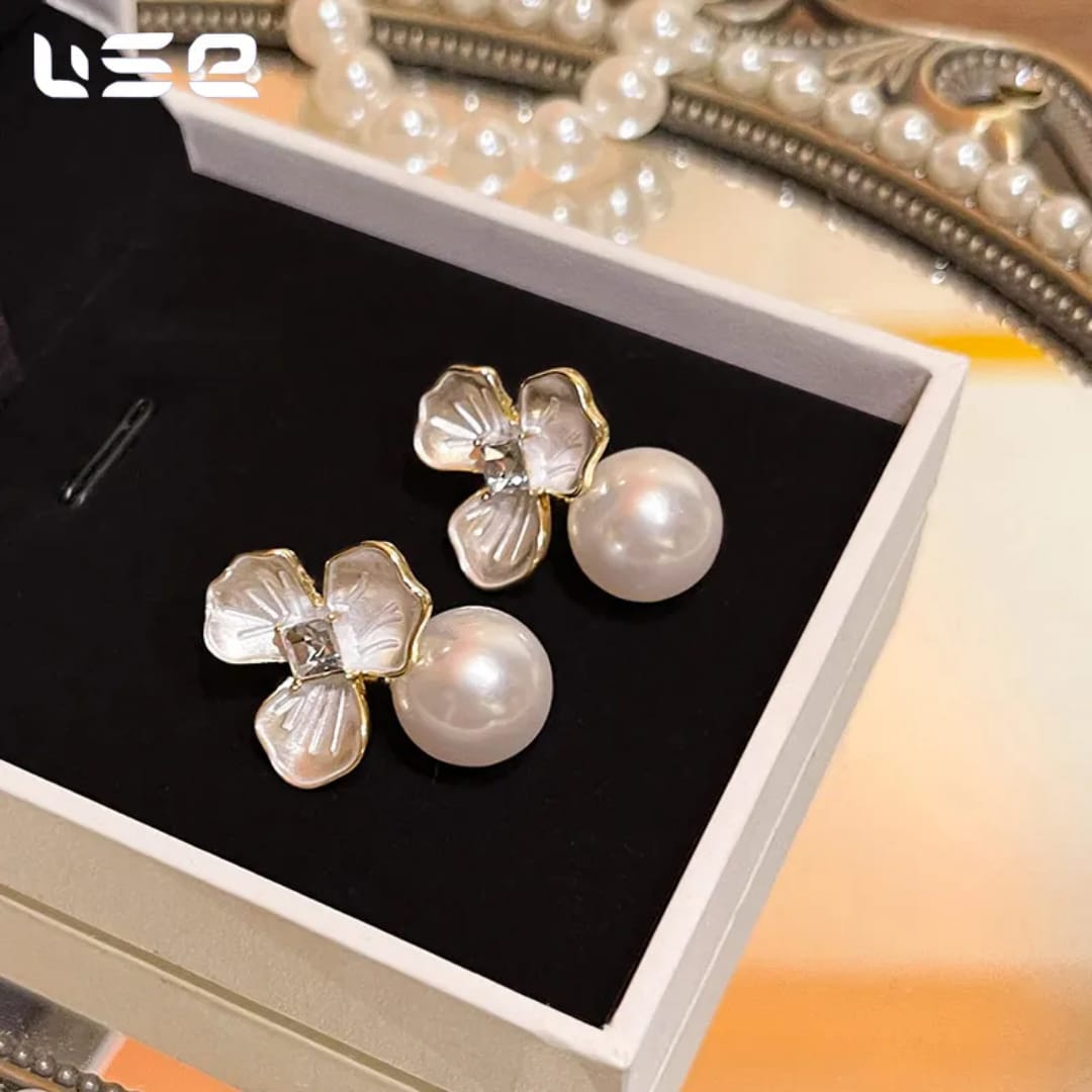 Floral Pearl Stud Earrings