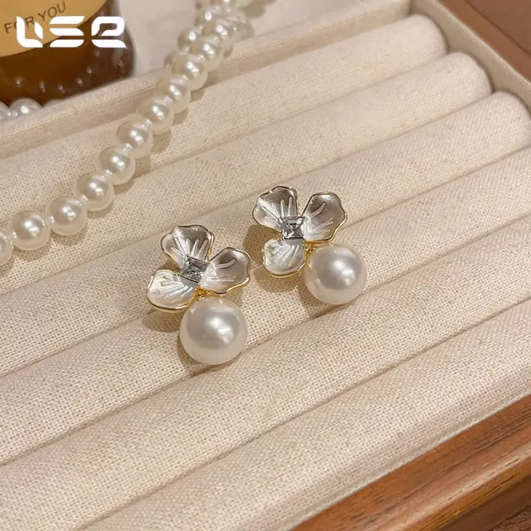 Floral Pearl Stud Earrings
