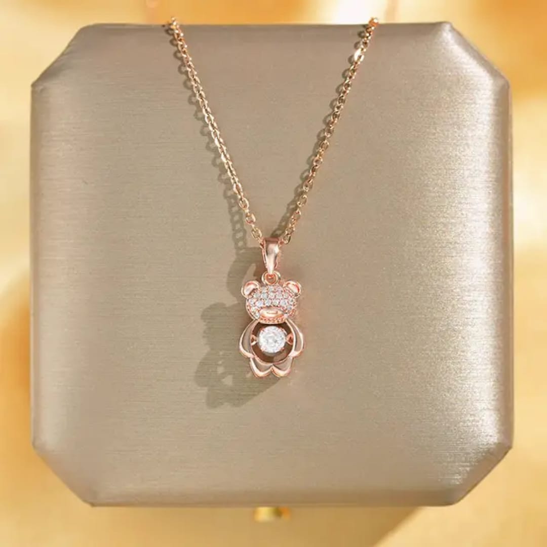 Gemstone Teddy Pendant Necklace