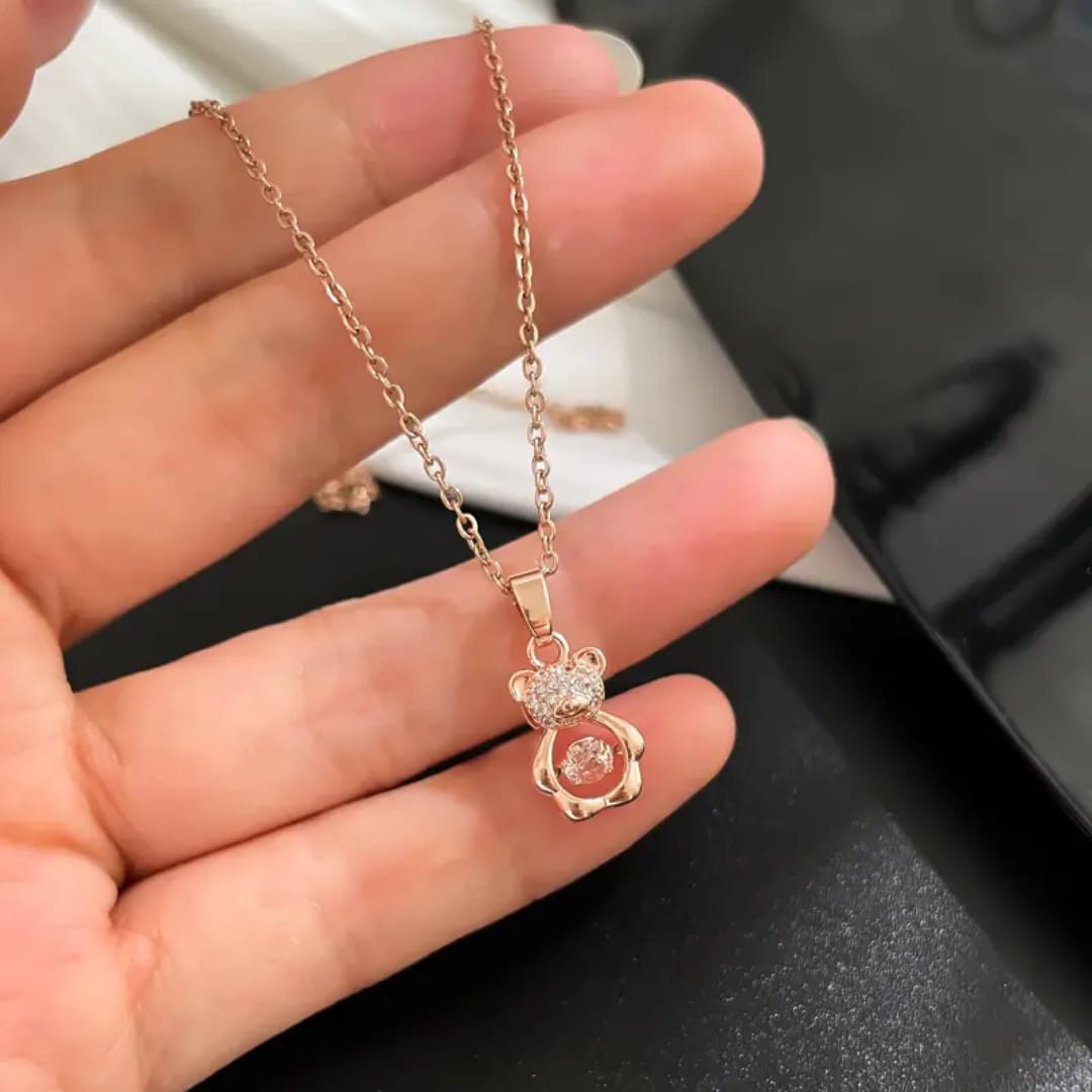 Gemstone Teddy Pendant Necklace