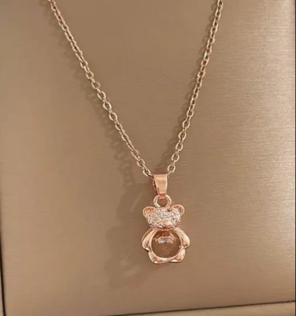Gemstone Teddy Pendant Necklace