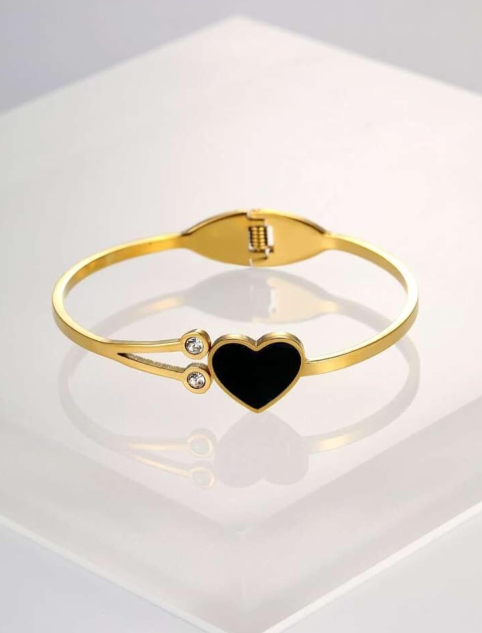 Black Heart Gold Bracelet with Crystal Accents