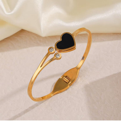 Black Heart Gold Bracelet with Crystal Accents