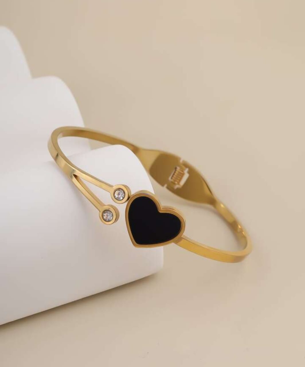 Black Heart Gold Bracelet with Crystal Accents