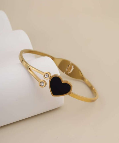 Black Heart Gold Bracelet with Crystal Accents