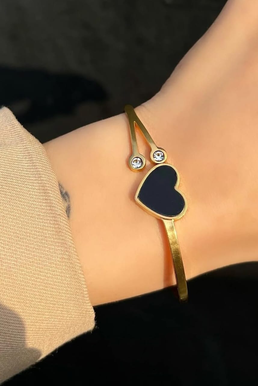 Black Heart Gold Bracelet with Crystal Accents