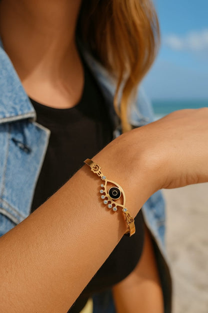 Evil Eye Gold Bracelet with Crystal Accents