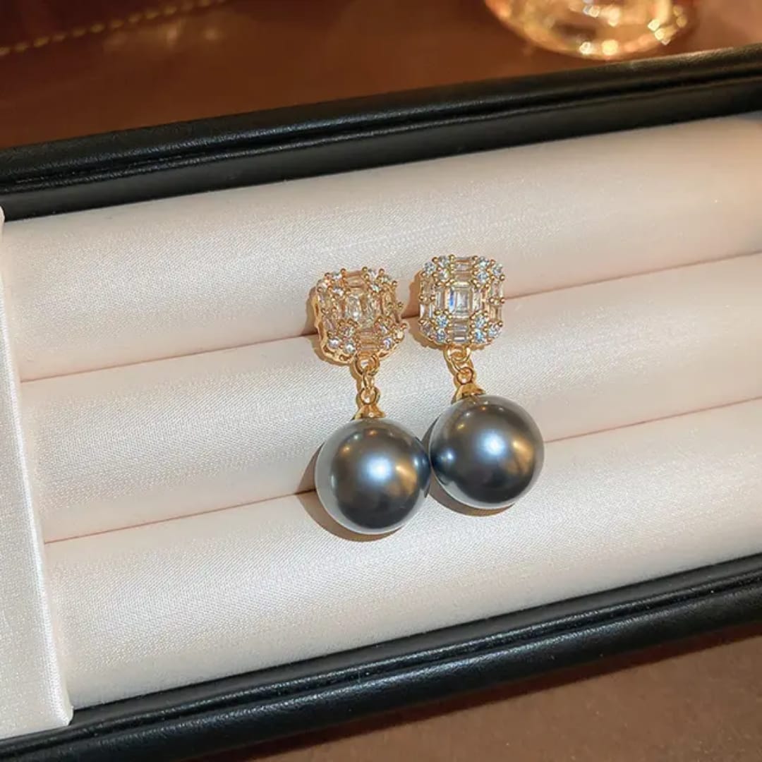 Opulent Noir Pearl Drop Earrings