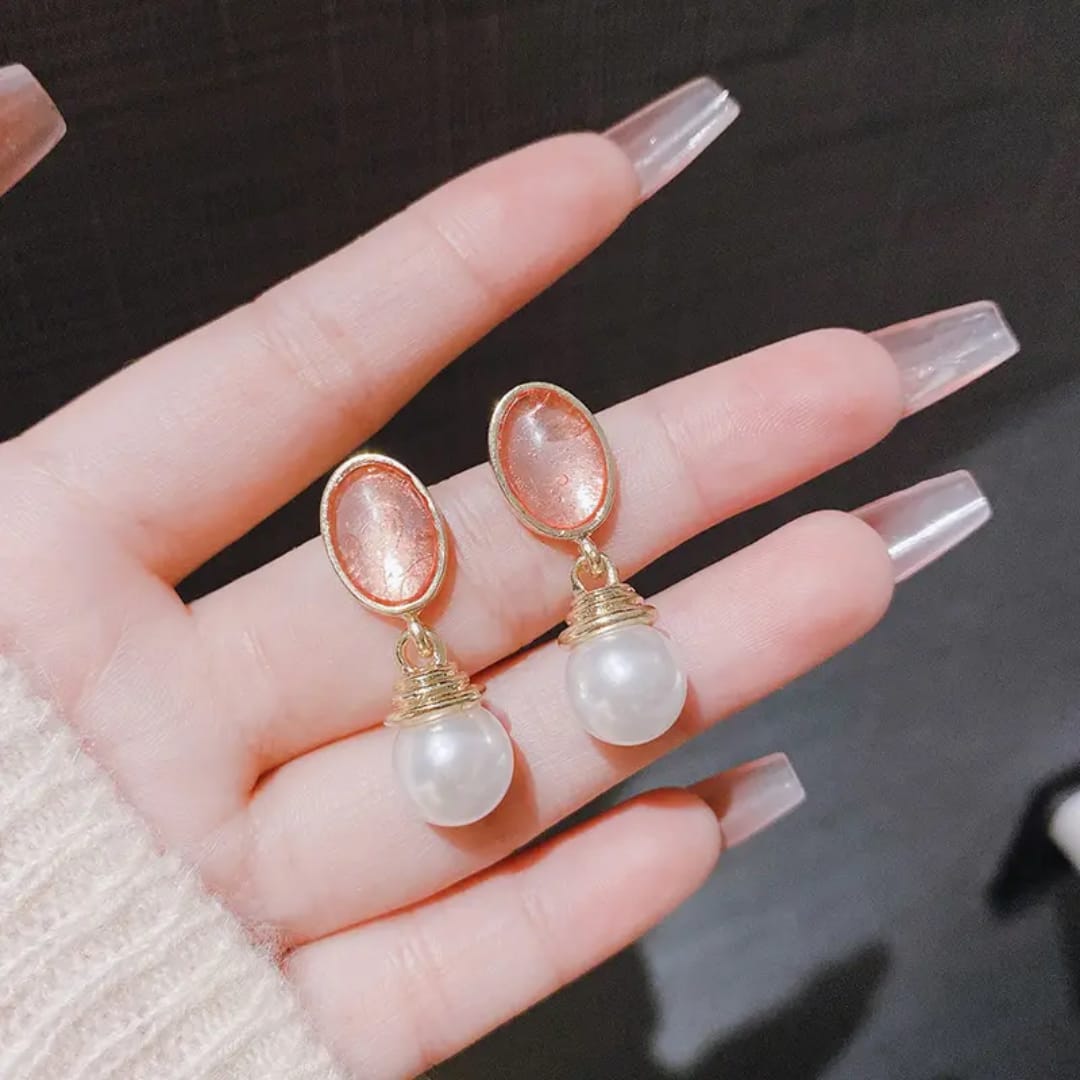 Gemstone & Pearl Drop Earrings - Set of 4