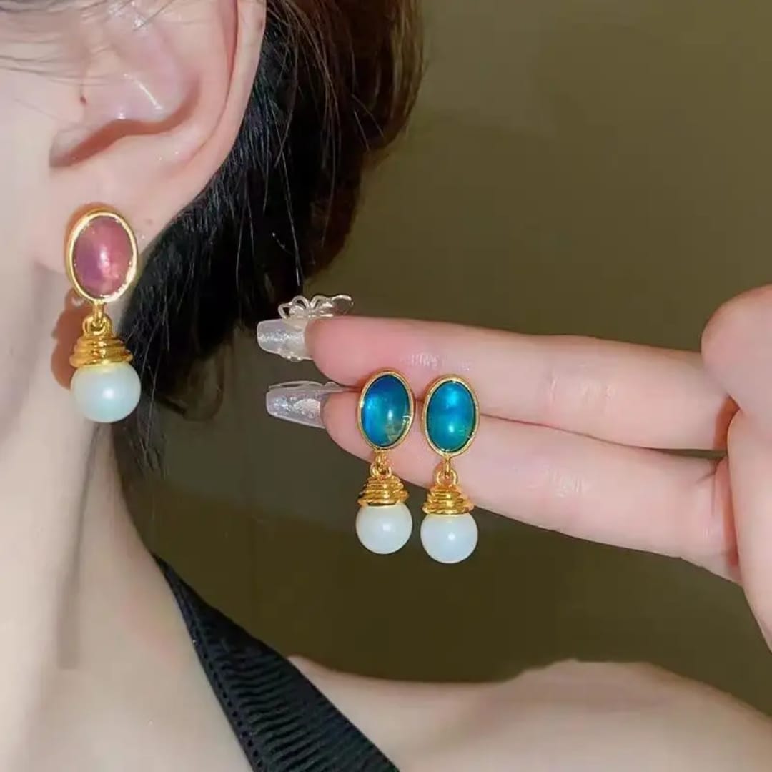 Gemstone & Pearl Drop Earrings - Set of 4