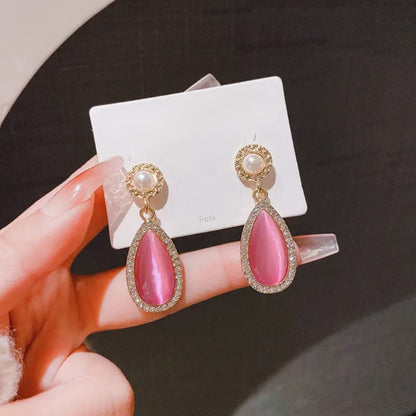 Pearl & Pink Teardrop Crystal  Earrings