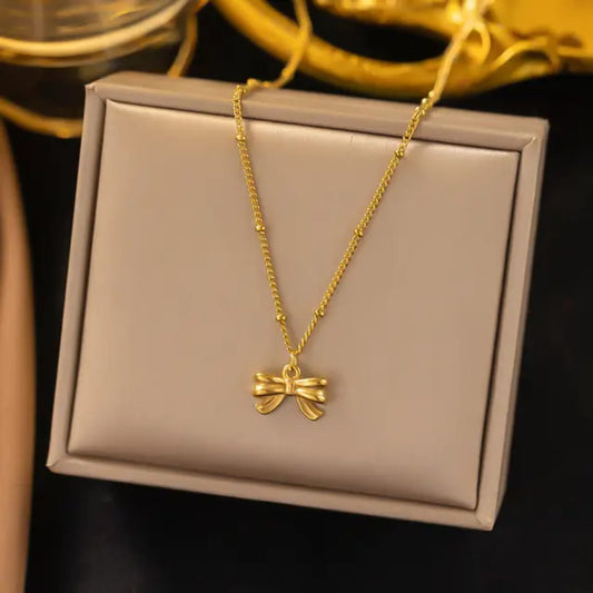 Gold Bow Pendant Necklace