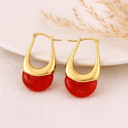 Golden Teardrop Hoop Earrings with Polished Inlay