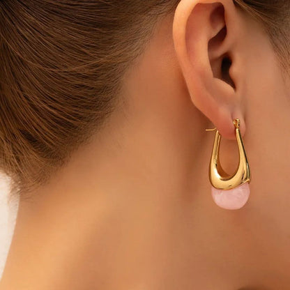Golden Teardrop Hoop Earrings with Polished Inlay