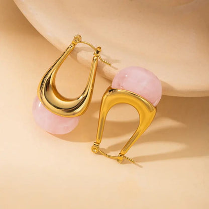 Golden Teardrop Hoop Earrings with Polished Inlay