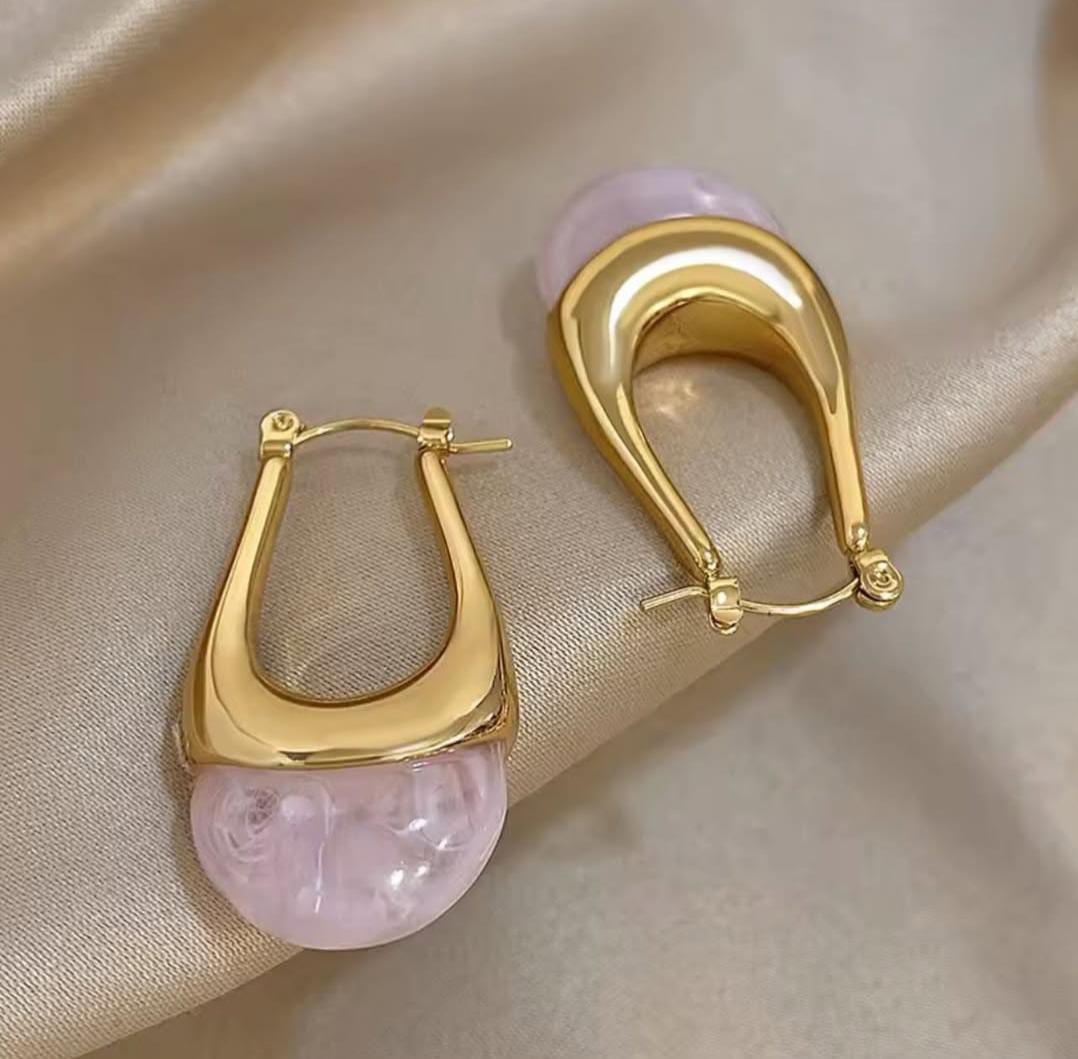 Golden Teardrop Hoop Earrings with Polished Inlay