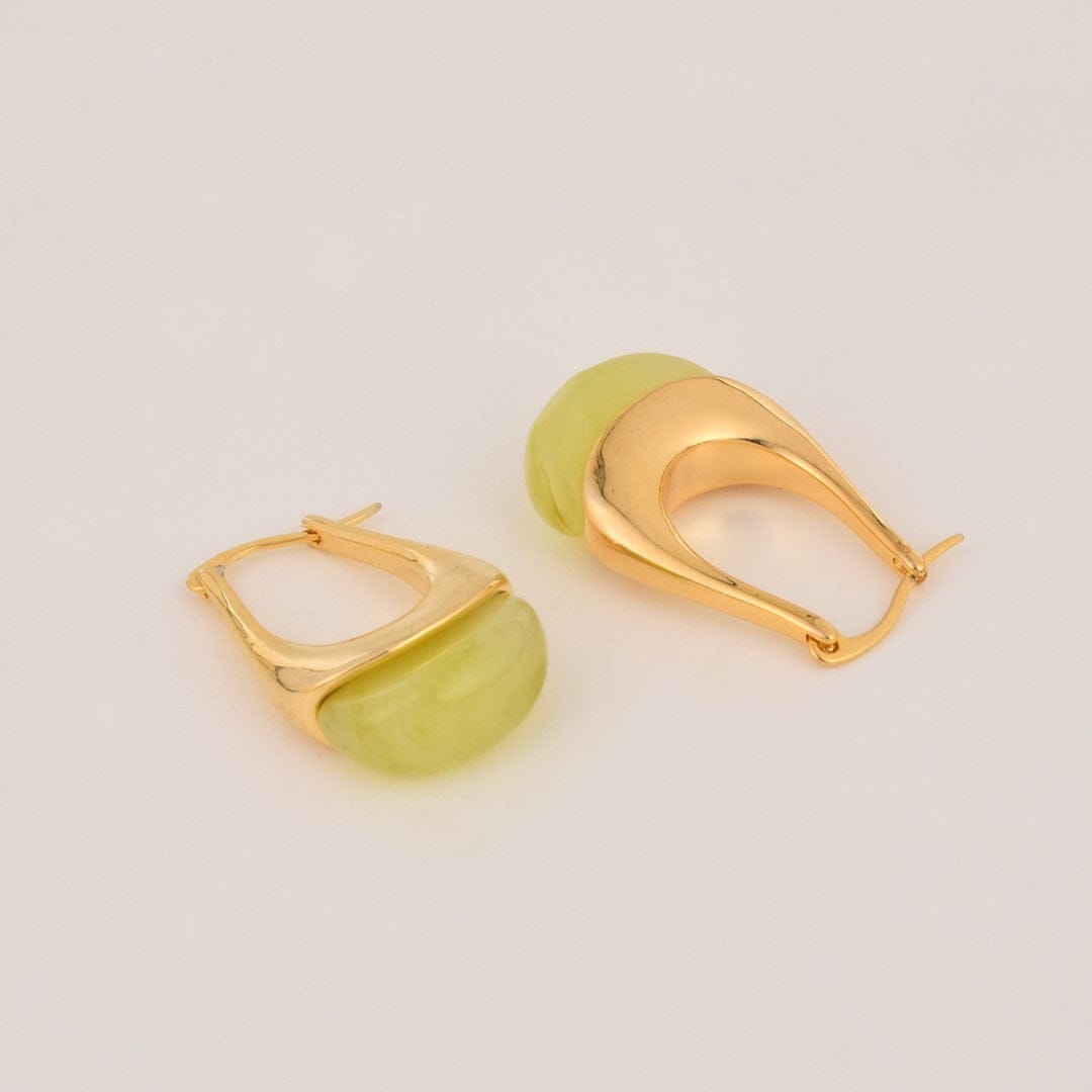 Golden Teardrop Hoop Earrings with Polished Inlay