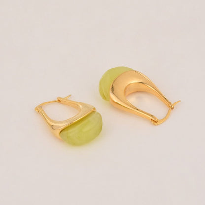 Golden Teardrop Hoop Earrings with Polished Inlay