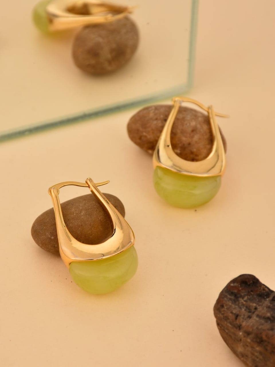 Golden Teardrop Hoop Earrings with Polished Inlay